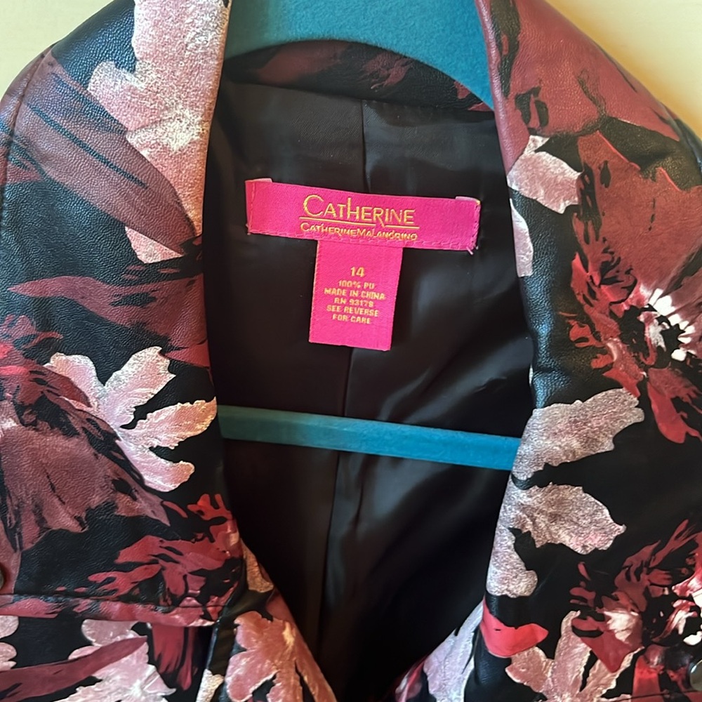Catherine Malandrino Veruca Vegan Leather Floral Moto Jacket Size 14 - Picture 4 of 8